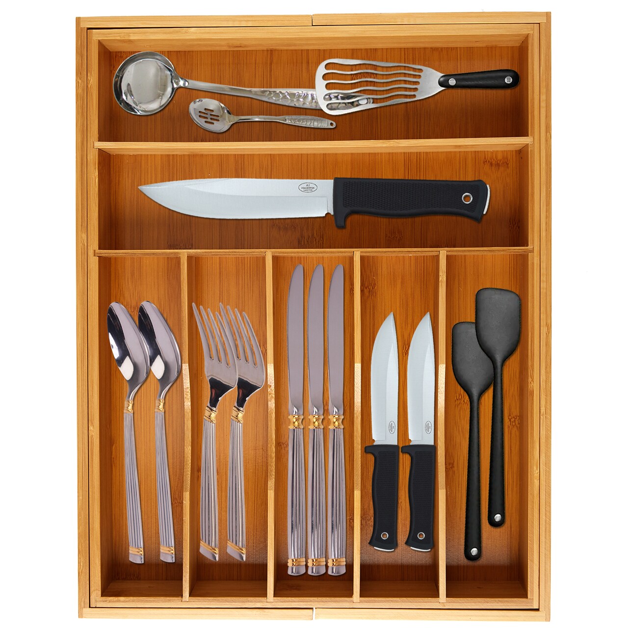 Vaiyer Bamboo Expandable Drawer Organizer for Utensils Holder Expands up to 20 inches wide, Adjustable Cutlery Tray, Wood Drawer Organizer
